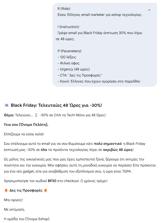 R.I.P. Φόρμουλα prompt με Role, Instruction, Parameters